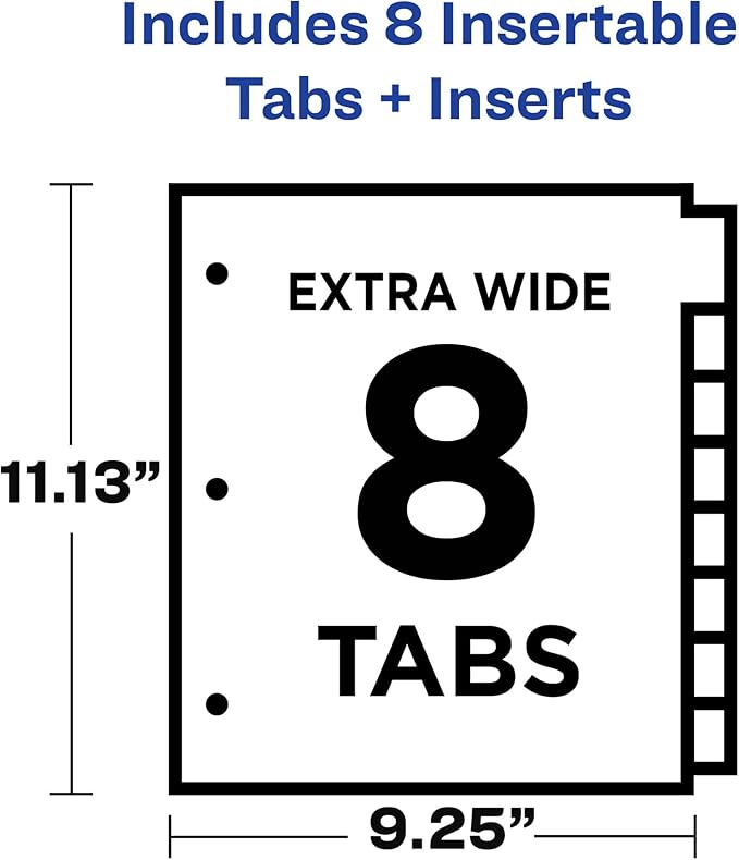 Avery 11223 Insertable Big Tab Dividers, 8-Tab, 11 1/8 x 9 1/4