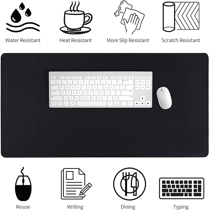 Leather Desk Pad, Mouse Pad, Non-Slip Desk Protector Mat, Leather Desk Blotter, Computer Desk Pad, Waterproof Desk Mat for Home Office and Decor - Black (31.5×15.7 Inches)