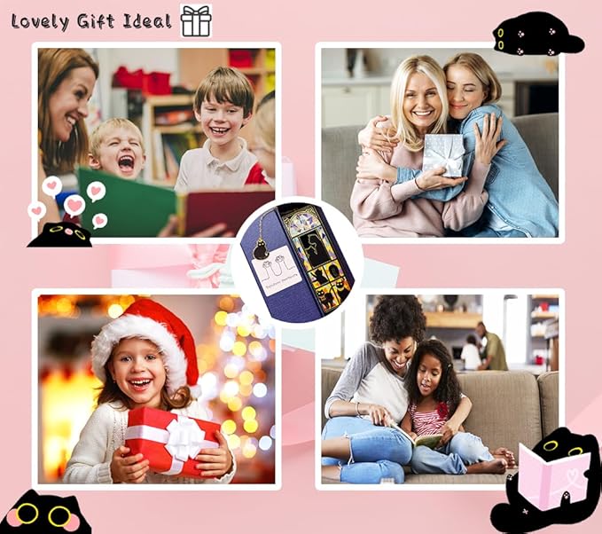 Metal Black Cat Bookmarks with Gift Box, Cat Pendent Book Markers for Book Lovers Bestfriend Cute Birthday Gifts Appreciation Gifts Mothers Day Teacher Student Gifts (Window cat)