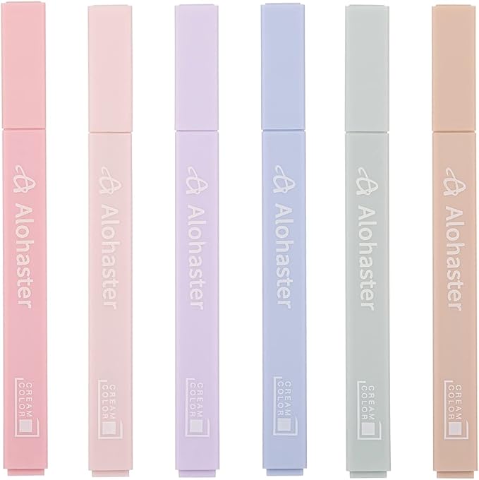HPSIZEE Aesthetic Cute Highlighters Mild Assorted Colors With Soft Chisel Tip, No Bleed Dry Fast Easy to Hold, for Journal Bible Planner Notes School Office Supplies, 6 Pack - Happiness