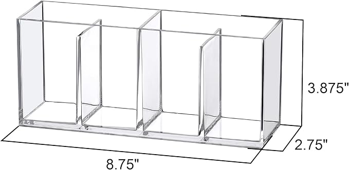 Amazing Abby - Penny - Acrylic 4-Compartment Pen Holder, Clear Plastic Organizer for Office Supplies, Perfect Office Desktop Storage Solution for Pencils, Pens, Markers, Scissors, and More