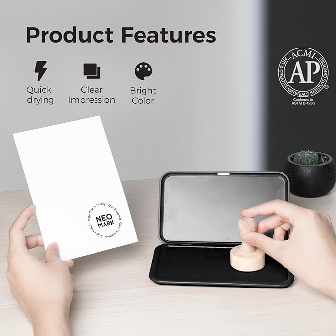 Large Stamp Pad Kit (1oz Ink Included) - 3.50"x 6.25", Magnetic Lid, Premium Quality Felt Stamp Pad (Black)
