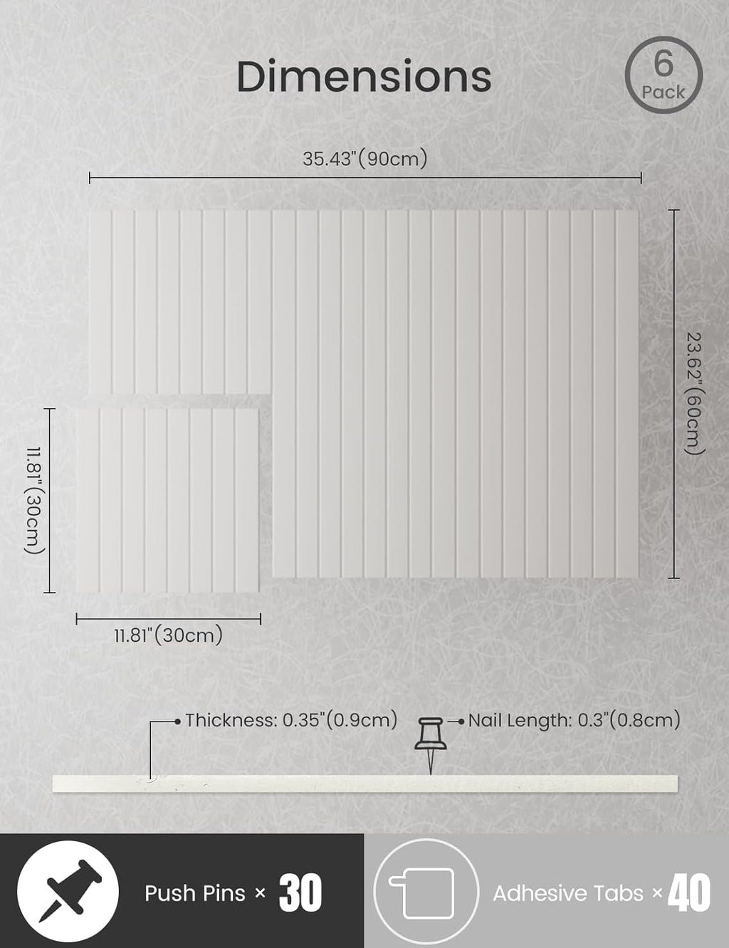 Bumusty Large Cork Board Alternative-36 x24 Felt Bulletin Board Tiles, with 30 Pushpins, 40 Adhesive Tabs, 6-Pack Slat Wall Paneling, Cork Boards for Office Push Pin Board Felt Board-Milky White