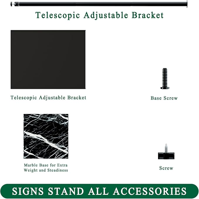 Adjustable Poster Sign Holder Stand 8.5x11 , Sign Holder Stand with Heavy Duty Marble Base, Reusable Sign Holder Vertical & Horizontal View Display for Indoor Outdoor Standing（Square）