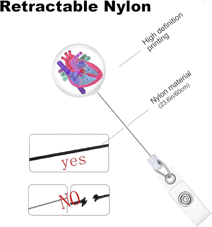 Heart Badge Reels Holder Retractable with ID Clip for Nurse Name Tag Card Nursing for Doctor Teacher Student Employee Office Medical Work