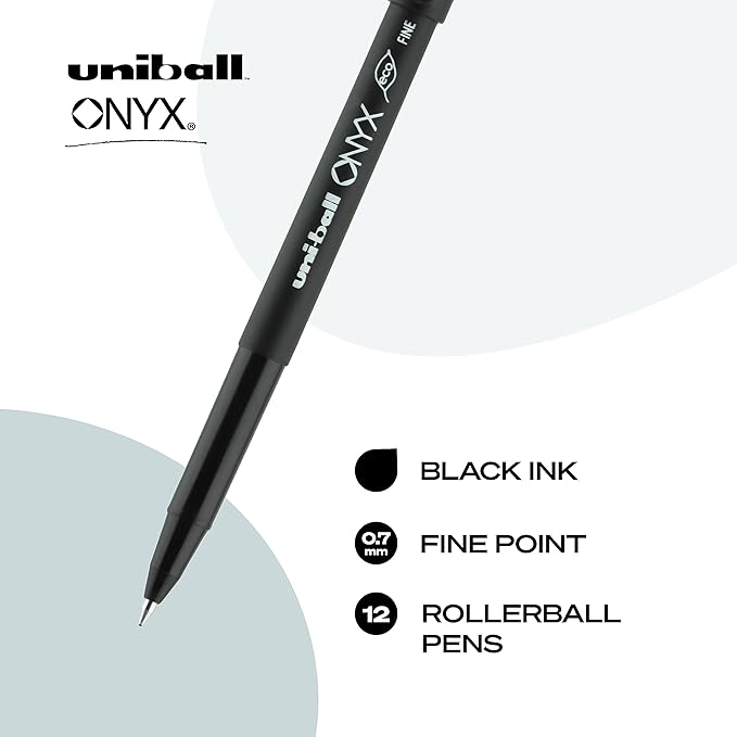 Uniball Onyx Rollerball Pen 12 Pack - Black & Blue, 0.7mm Fine Point Office Supply Gel Ink Pens