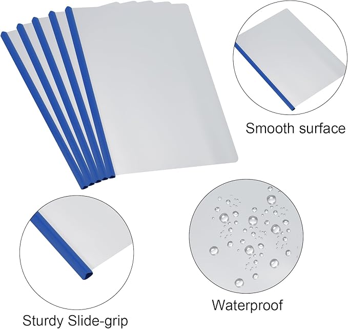 PATIKIL Clear Report Covers with Sliding Bar, 10 Pcs 15mm Slide-Grip Resume Covers 135 Sheets Capacity, A4 Presentation Folders for File, Resume Blue