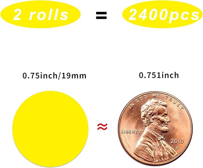 Dot Stickers,Pack of 2400 Round Color Coding Circle Dots Stickers Labels (3/4",Yellow)