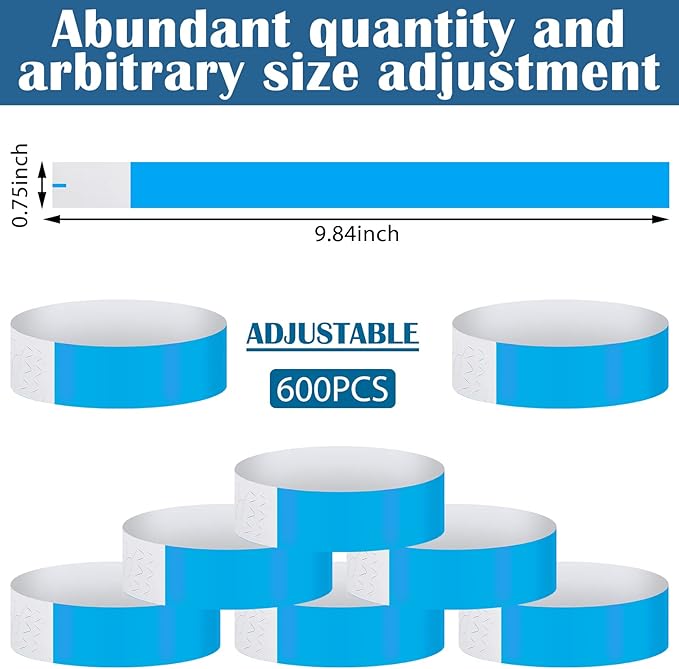 600 Packs Paper Wristbands for Events Neon Party Wristbands Colored Waterproof Paper Club Arm Bands Lightweight Identification for Concert Bar Entrance Admission(Blue)