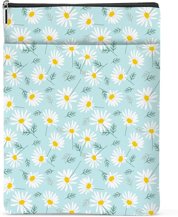 Daisy Pattern Book Lovers Gifts Waterproof Book Sleeve Book Pouch Book Protector with Zipper and Front Pocket BookCover Case for Women Girl Readers Librarian Book Accessories Book Club Gifts