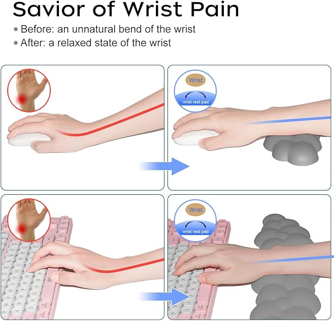 JIKIOU Upgrade Leather Cloud Keyboard Wrist Rest, Cloud Wrist Rest with Non-Slip PU Base, Comfortable Memory Foam Wrist Rest for Computer Laptop Mac Gaming Office and Pain Relief Christmas Wish Gift