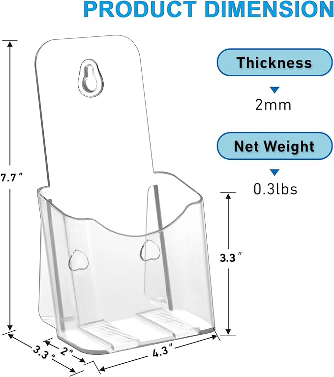 Acrylic Brochure Holder 4x9 Inches Slant Back Design, Clear Display Stand, Plastic Table Stand Sign Holder,Pamphlet Holder Flyer Holder, Acrylic Display Stand, Acrylic Table Signs Plastic Paper Holder for Office, Home, Store, 6 Pack