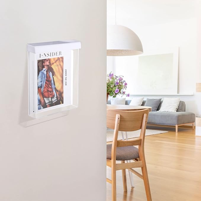 4 Pcs Outdoor Brochure Holder 8.5 x 11 with Lid Acrylic Wall Mount Flyer Box with Self Closing White Lid Waterproof Clear Heavy Duty with Screws for Real Estate Flyer Document Pamphlet Disp