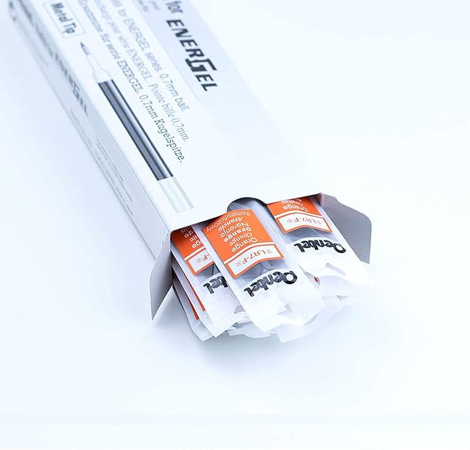 Pentel Refill Ink For EnerGel and Lancelot Gel Pen, (0.7mm) Metal Tip, Orange Ink, Pack of 12 (LR7-F)