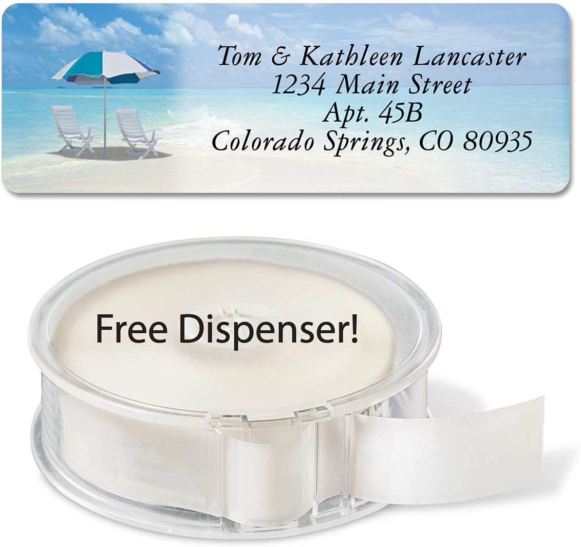 Colorful Images Calm Seas Rolled Personalized Return Address Mailing Labels with Dispenser, Customize with Name & Shipping Address, 250 ¾” x 2½” Self Adhesive, Easy Peel Label Roll