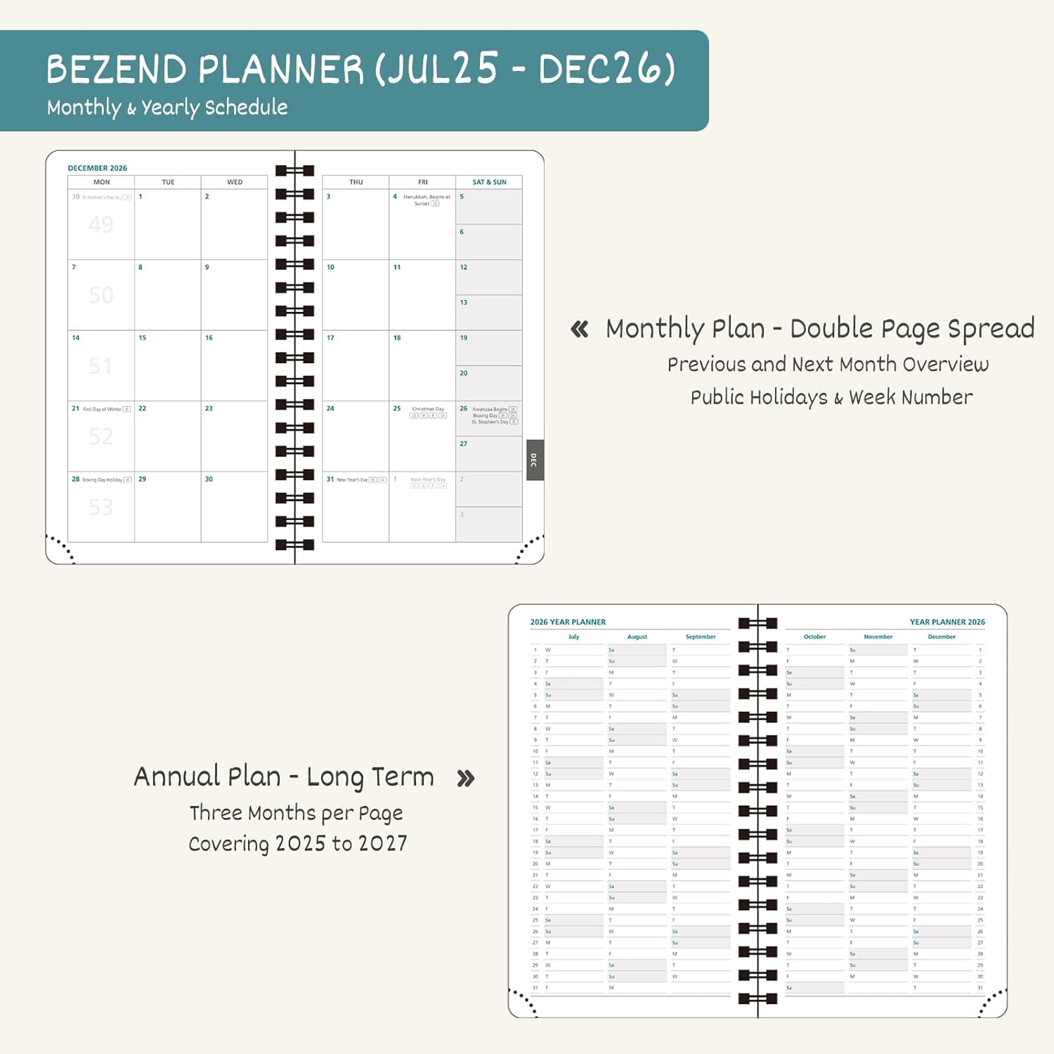 BEZEND Pocket Planner 2025-2026 Weekly and Monthly, 3.5" x 6" Academic Planner (Jul 25-Dec 26) 18-Month Mid-Year Calendar Book, Storage Pocket, Pen Holder, PU Leather Softcover, Spiral - Mint Green