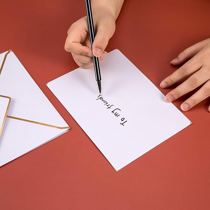 50 Pack White A6 Envelopes 4x6 Self-Adhesive V Flap Envelopes with Gold Border for Office, Greeting Card, Wedding, Graduation, Baby Shower, Parties, Invitations (White, 4x6)