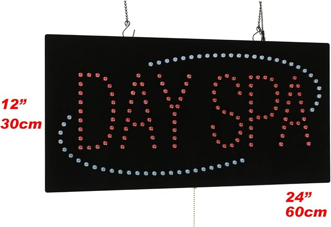 DAY SPA Sign, 24"x12", 60x30cm, TOPKING, Signage, LED, Bright, Open, Signboard, Display, Grand Opening, Gift