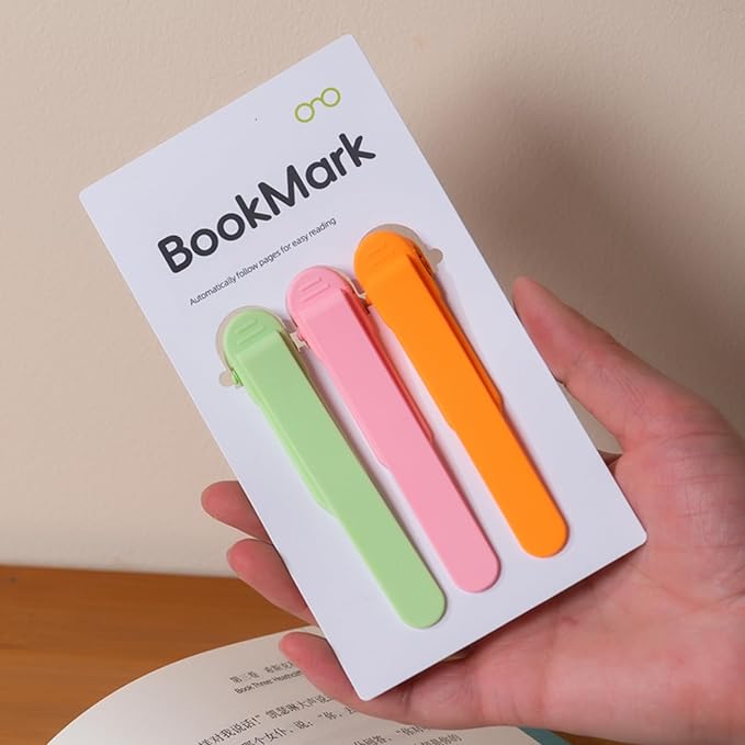 Automatic Bookmark, Silicone Smart Book Marks for Reading Women, Men, Kids, Book Markers Clip Reading Accessories Gifts for Book Lovers (1 Green+1 Pink+1 Orange)