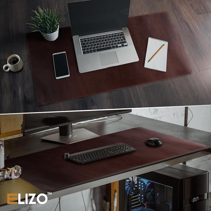 Leather Desk Pad (Real) Leather Desk Mat Set (31x15) Large Desk Cover Desk Blotter Desk Protector Computer Mat for Keyboard Gaming Mouse Pad Table Laptop Office Desktop Accessories Kona 2mm ELIZO