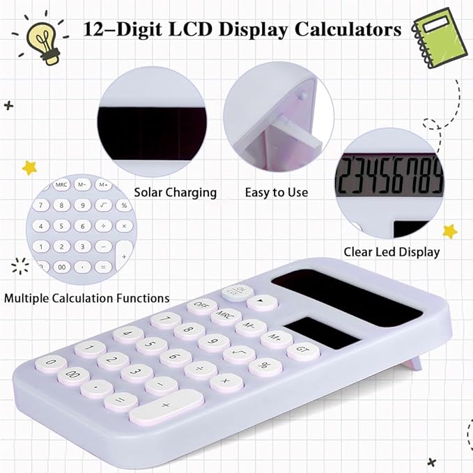 Small Calculator Basic Calculator Cute School Supplies for Girls Purple Desk Accessories Kids Calculator Desktop Calculator Pocket Calculator Office Desk Accessories Solar Calculator Small