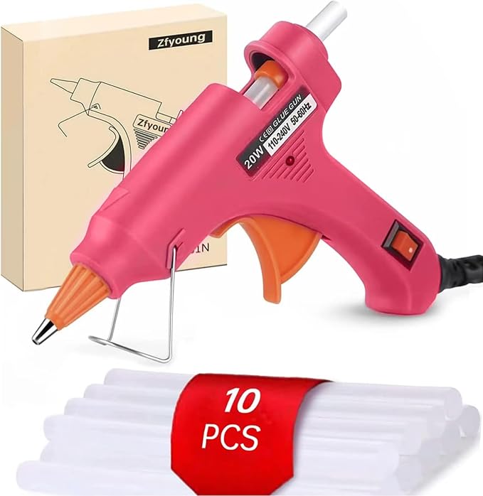 Mini Hot Glue Gun 10pcs Glue Stick Hot Glue Gun Set For Quick Repair Artist DIY Art Home 20w Rose Red