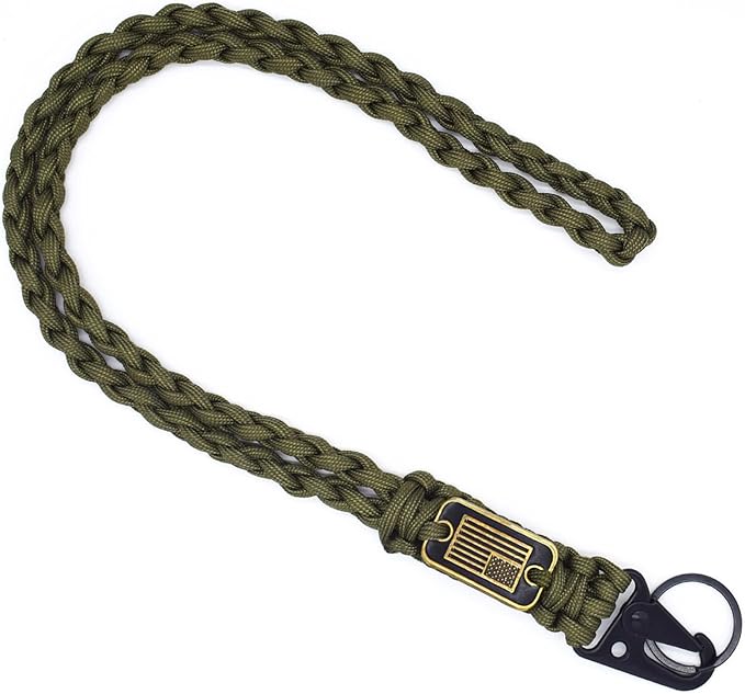 Heavy Duty Braided Paracord Lanyard Keychain with USA Flag, Parachute Rope Necklace Keychains, Braided Strong Lanyard with Metal HK Clip Key Ring for Outdoor Activities, Camera, Traveling