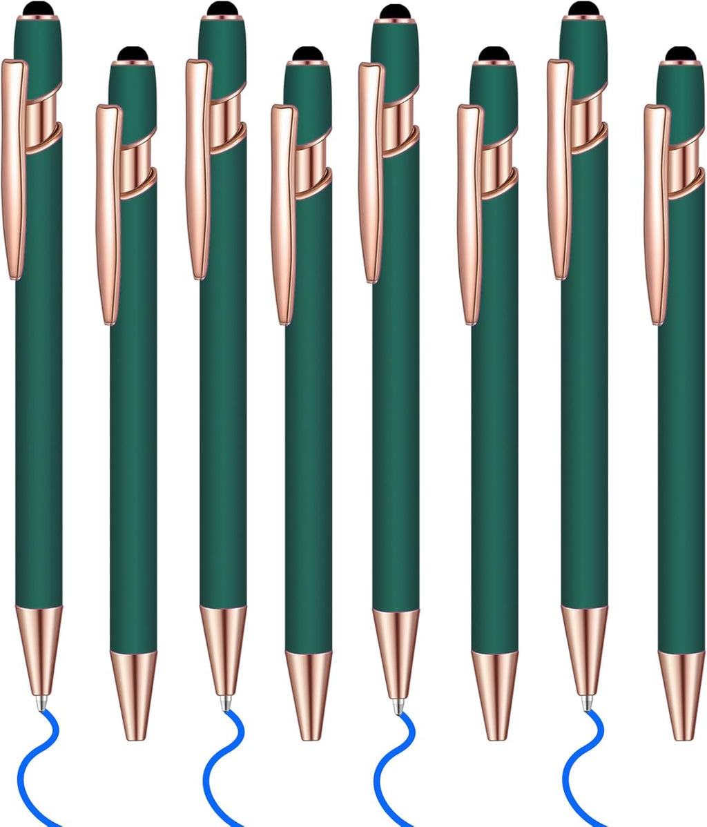 8 Pcs Blue Ink Ballpoint Pen with Stylus Tip 2 in 1 Stylus Ballpoint Pen Metal Pens Stylus Pen for Touch Screens School Office Coworkers (Green Rose Gold)