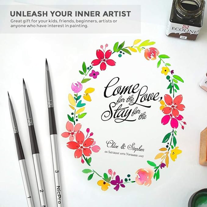 Nicpro 10 PCS Watercolor Paint Brushes, Round Tip Artist Painting Brush Set for Water Color, Acrylic Oil, Gouache, Ink, Detail, Rock, by Number Model Art Paintbrush