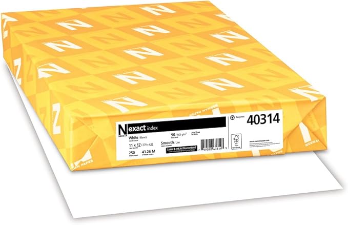 Wausau Exact Index Cardstock, 250 Sheets, White, 94 Brightness, 90 lb, 11 x 17 Inches