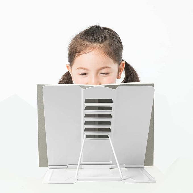 Metal Book Stand - Adjustable Book Holder for Reading (Full White)