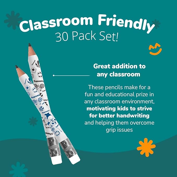 Channie's Extra Thick Kids Pencil Boxes for School Bulk - Easy-to-Hold Presharpened Jumbo Pencils for Preschoolers - Box of 30 Wood Pencils for School, Ideal for Classroom Prizes - White