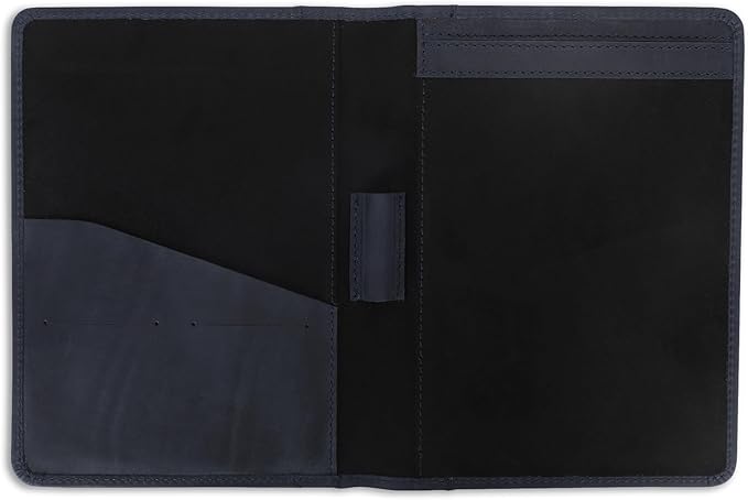 Leather Junior Padfolio for Men Women Business Portfolio Folder Compact 5 x 8 Legal Pad Organizer with Pen Loop Professional Resume Interview Document Holder Padfolio (Blue)