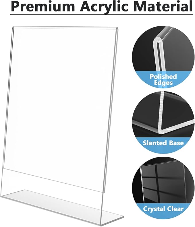 MaxGear Acrylic Sign Holder 8.5 X 11 inches Slant Back Sign Holder Clear Sign Display Holder Plastic Display Stands Table Sign Display Holder for Office, Home, Store, Restaurant - Vertical, 36 Pack