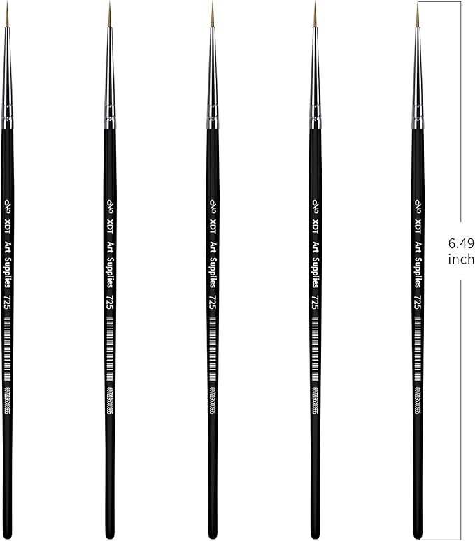 XDT#725 Micro Detail Artist Pin Point Painting Brush Set of 5 Piece #00000 Brushes Set, Acrylic Watercolor Oil, Fine Detailing Painting, Art, Scale Models, Easy Grip Handles.