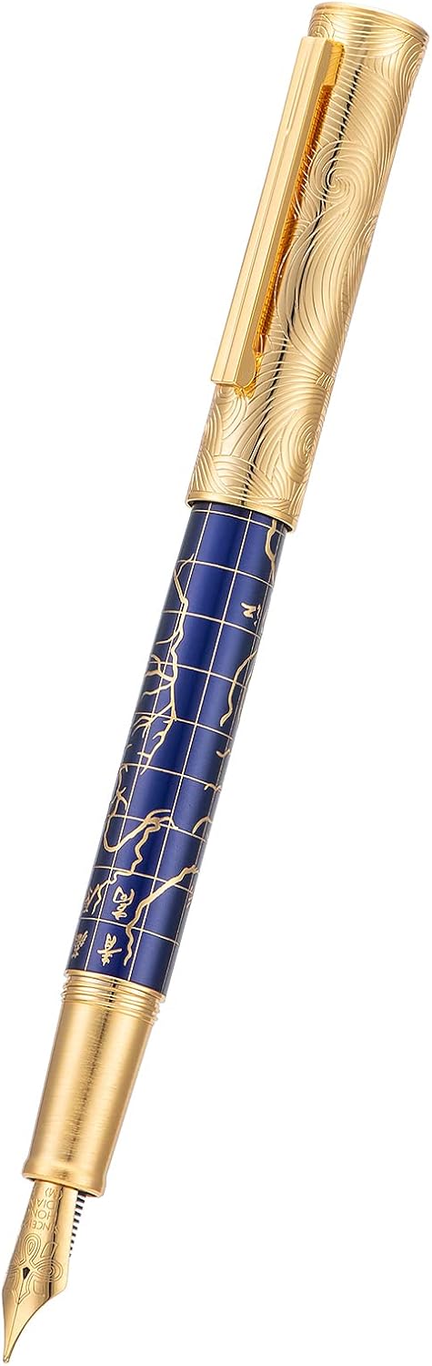 Hongdian 8041 Qinghai-Tibet Plateau Souvenir Fountain Pen, Iridum Fine Golden Nib with Metal Pen Box Set