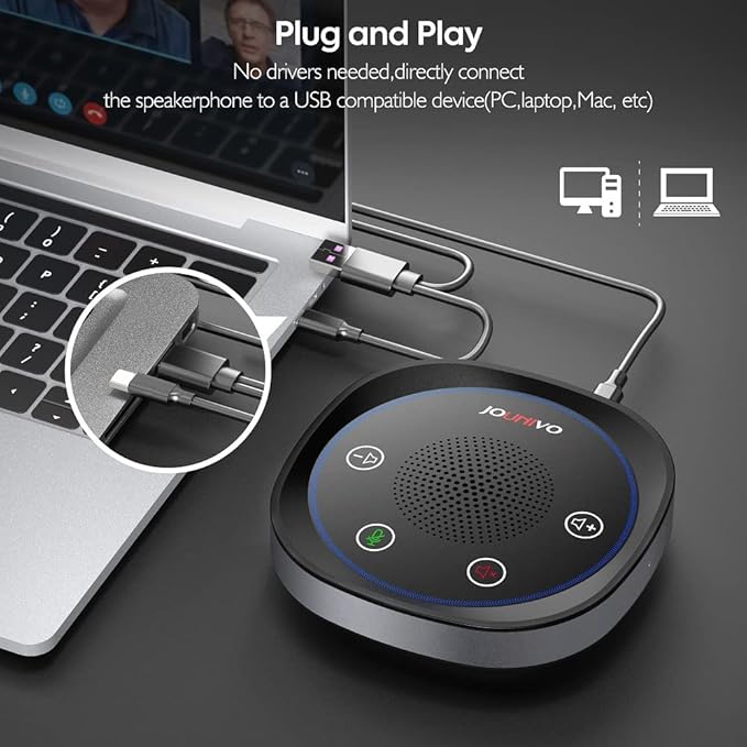 JOUNIVO USB Speakerphone, Omnidirectional Computer Speaker with Microphone,Plug and Plays Portable Speaker with Microphone for Holding Meetings Anywhere with Immersive Sound