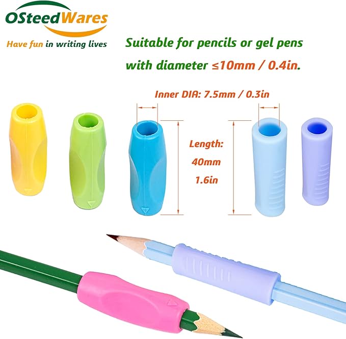 Silicone Pencil Grips with 3 Concaves 8 Pcs and Baseball-Bat 8 Pcs for Kids and Adults Handwriting, 2 Packs