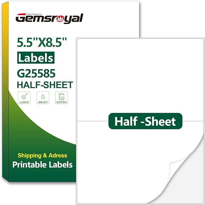 Half Sheet Shipping Labels,40 Sheets,5.5"×8.5",2 per Sheet,Mailing Label for Laser & Inkjet Printer Labels,Large Labels,Matte White Large Label Stickers,Half Page Labels,Letter Size