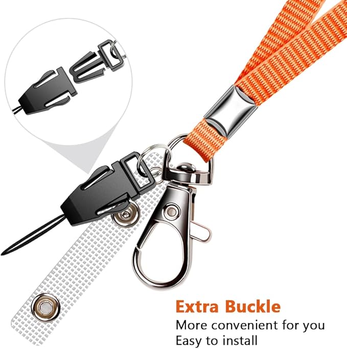 3 Pack Neck Lanyard with ID Badge Holder, Office Strap Lanyards, Stainless Metal Swivel Hook for Name Tag, Badge Holders, Keychains, Card, Orange