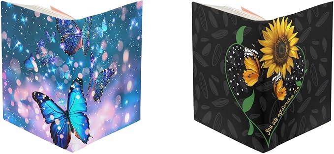 Butterfly Book Cover Book Protector with Sunflower Print, 2 Pack Reusable Book Sox Book Sleeves Cover for Book Lover, Lightweight Textbook Cover for Students, Blue and Black