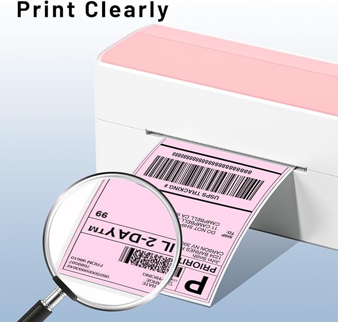 Phomemo 4X6'' Thermal Shipping Labels - Pack of 100 4x6 Fan-Fold Labels for Shipping Labels, Address, Mail, Product Logo Labels, Commercial Grade, Pink