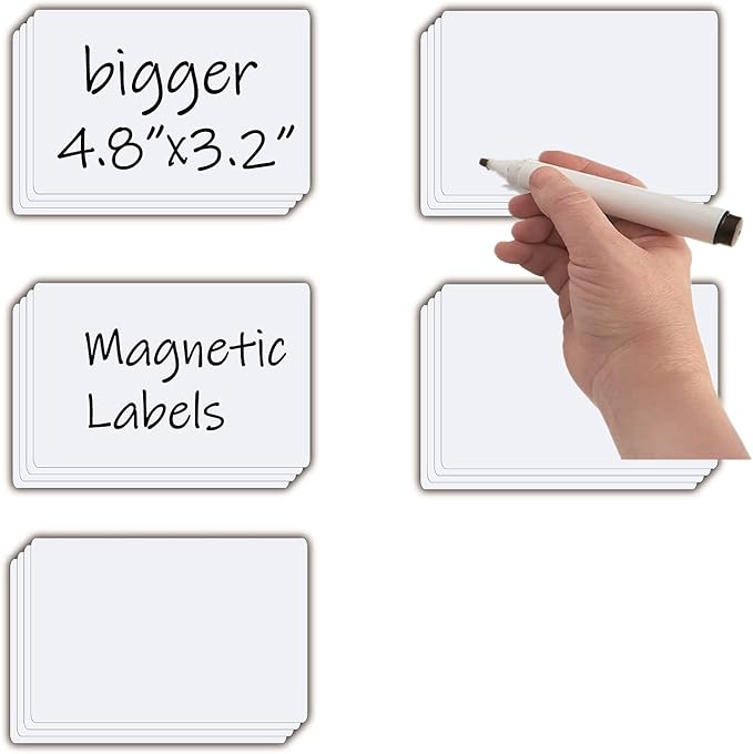 Dry Erase Big Magnetic Labels (4.8x3.2,Pack of 20),Large Write On Magnets Name Plates Sticker,Waterproof/Reusable for Refrigerator&Lockers&Whiteboard&Cabinet(White)
