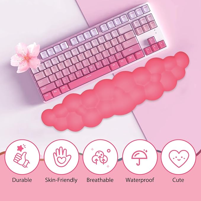 JIKIOU Upgrade Leather Cloud Keyboard Wrist Rest, Cloud Wrist Rest with Non-Slip PU Base, Comfortable Memory Foam Wrist Rest for Computer Laptop Mac Gaming Office and Pain Relief Christmas Wish Gift
