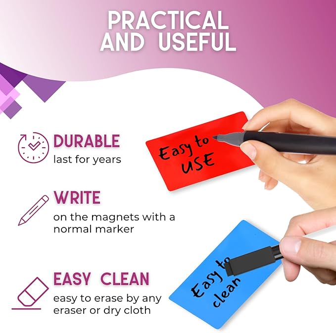 Availey 30 Pieces (3 x 5) - Full Colored Magnetic Dry Erase Labels - Reusable Strips for Classroom Home Office Garage Refrigerator Blank Writable Erasable Cards Name Tags Students Locker Shelf