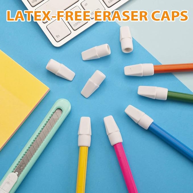 Sooez 120 Pack White Pencil Erasers, Pencil Top Erasers, Cap Erasers, Eraser Tops, Pencil Eraser Toppers, Studying Supplies for Teachers