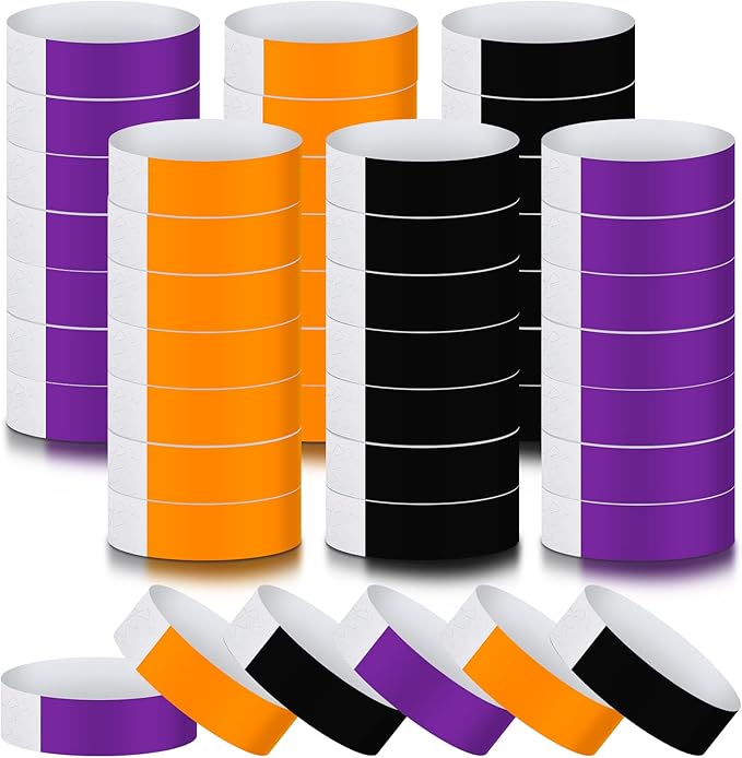 Epakh 600 Pcs Paper Wristbands Neon Wrist Bands Waterproof Handbands for Events Lightweight Concert Wristbands Neon Colored Adhesive Wrist Band for Party