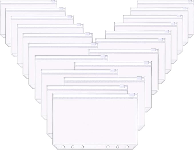 60 Packs A6 Size 6 Holes Binder Pockets Plastic Binder Zipper Folders Waterproof 6 Holes Zipper Loose Leaf Bags for Documents Notebooks Cards