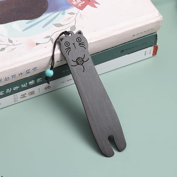 Wood Cat Bookmarks - Set of 4 Cute Bookmarks Aesthetic, Wooden Bookmarks Anime Cat Bookmark for Women Girl Kids, Kawaii Bookmark for Book Lover Cat Lover Friends Best Gifts (Black Sandalwood)