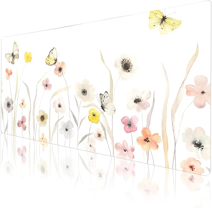 Colorful Star Large Desk Mat, Watercolor Floral Mouse PadOffice Supplies, Waterproof PU Leather Gaming Mousepad for Women Girls, Butterflies Desk Pad Home Office Decor Desk Accessories 31.5" x 15.7"